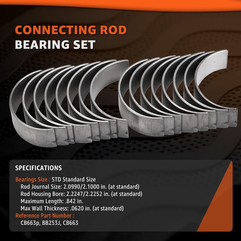 CHARMKER STD Main & Rod Bearing w/Piston Rings Fit for Chevy GM LS Gen III IV 4.8L 5.3L - LM7 LR4 L59 LS4 LY2 L20 LY5 LMG LMF LH6 LC9 L33 V8 1999-2016 Engine Replace# 2M4978 MS2199 BB253J CB663 41859CP - Image 4